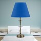 image 3 of Antique Brass Table Lamp with Facet Detail and Royal Blue Shade Bronze | Blue