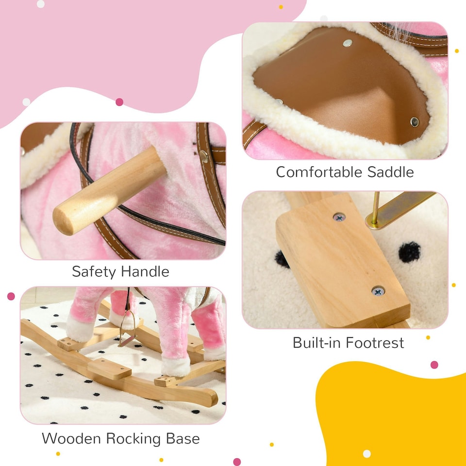 image 1 of HOMCOM Wooden Ride on Horse, Ride on Pony Gift for Ages 3-6 Years - Pink