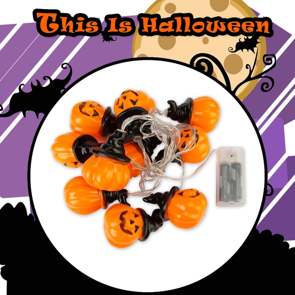 image 1 of vfm-estore Halloween Pumpkin Head String Lights - 165cm Orange Party Decoration