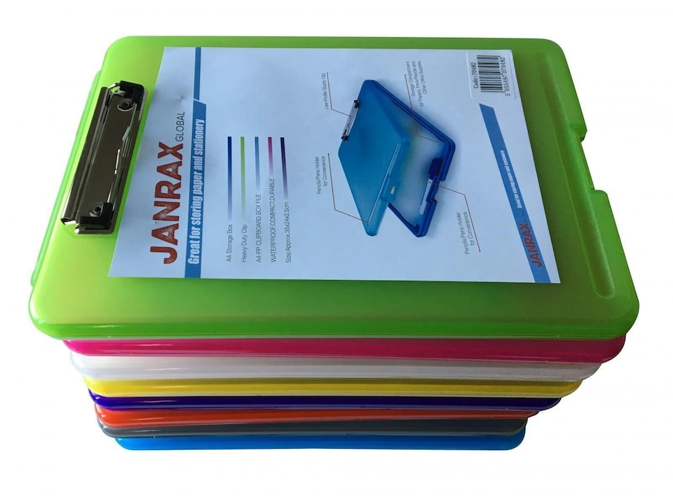image 1 of Pack of 12 Assorted Colour A4 Clipboard Box Files