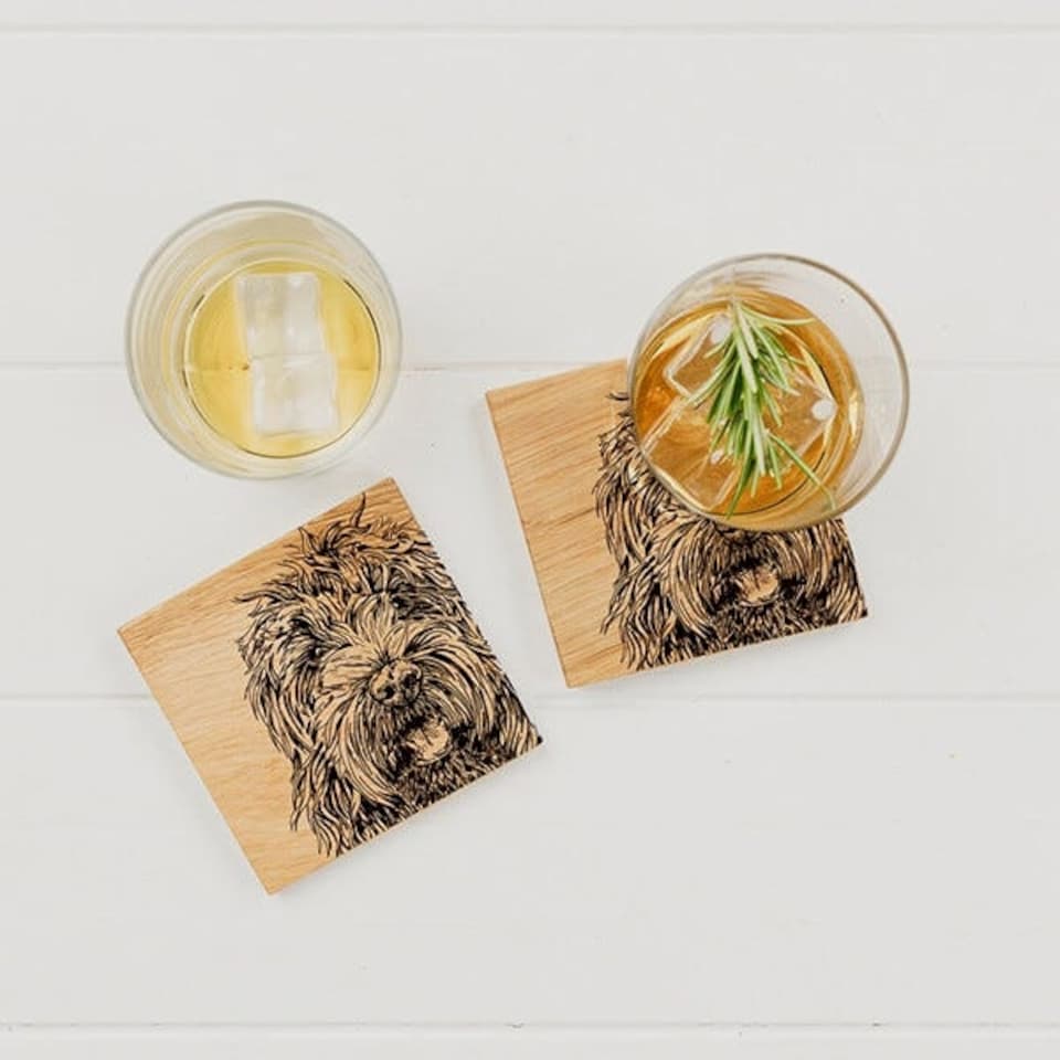 image 1 of The Just Slate Company Set of 2 Cockapoo Oak Coasters