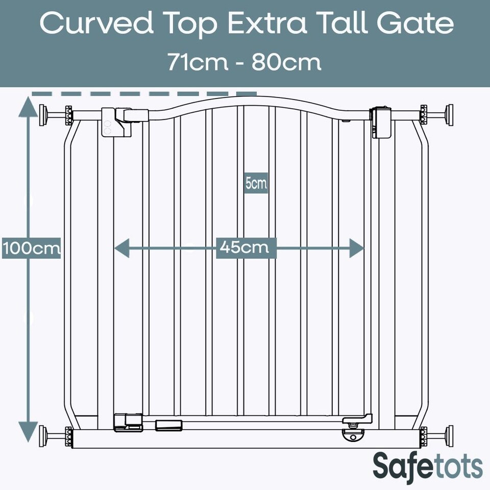 image 1 of Safetots Extra Tall Curved Top Safety Gate, 71cm - 80cm, Matt Grey, Extra Tall 100cm in Height, Pressure Fit Stair Gate