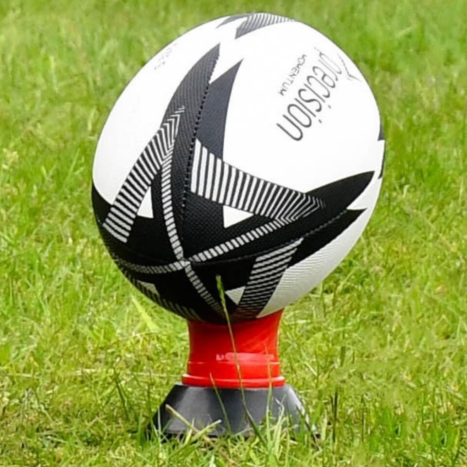 image 1 of Precision Momentum Rugby Training Ball, Premium Rubber, Hand-Stitched, All-Weather Grip, Extra Strong, Ideal For Clubs And Schools, White|Black|Grey, Size 3