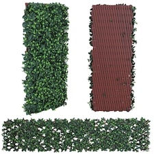 Expanding Trellis With Artificial Leaves and Flowers - Ficus Leaf Garden Hedge Balcony Privacy Screening Panel | Green | Green | L | 1