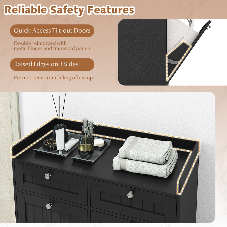 image 1 of COSTWAY Double Tilt-Out Laundry Hamper Cabinet Black