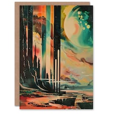 Retro Sci-Fi Cliff By Moon Galaxy Fantasy Him Her Birthday Card