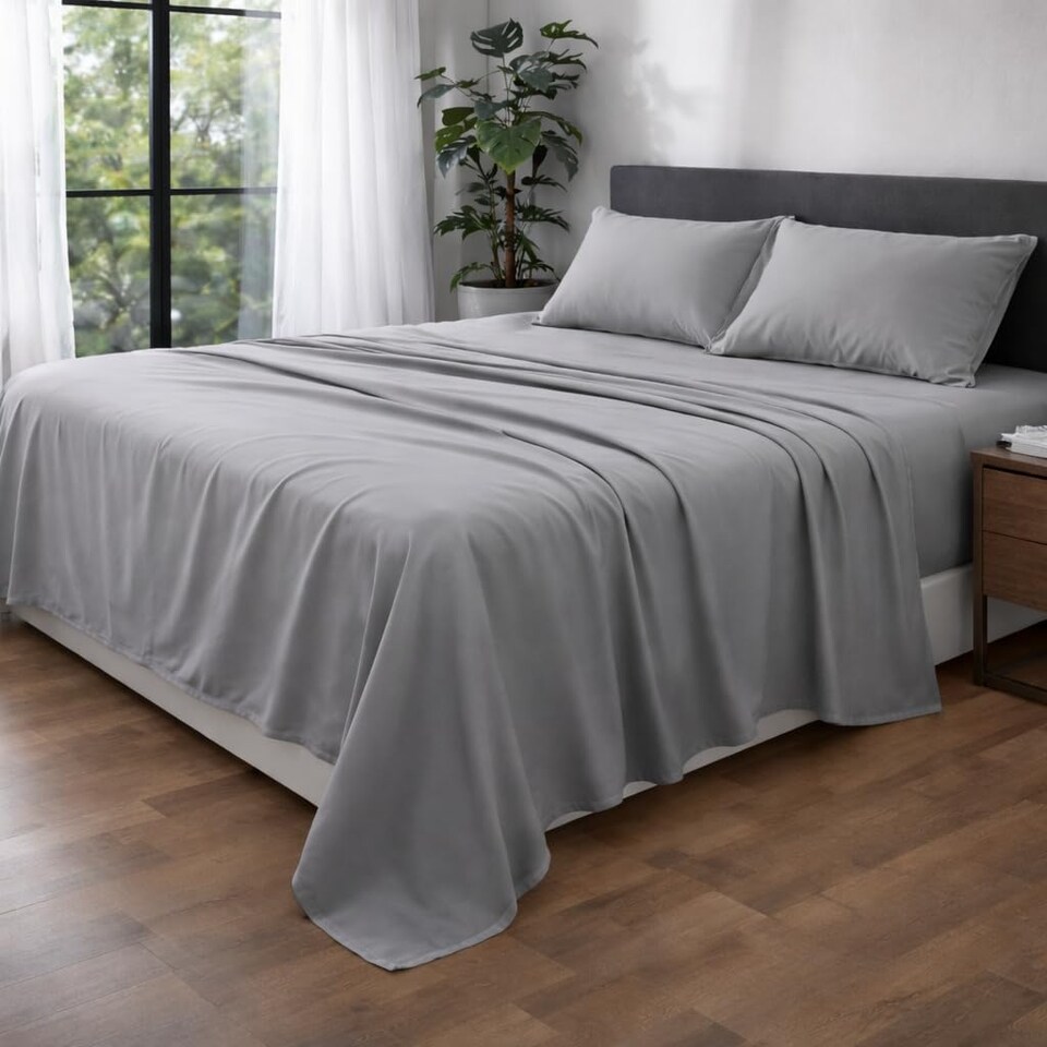 image 1 of HOMES-LINEN Microfibre Flat Sheet Easy Care Bed Sheet