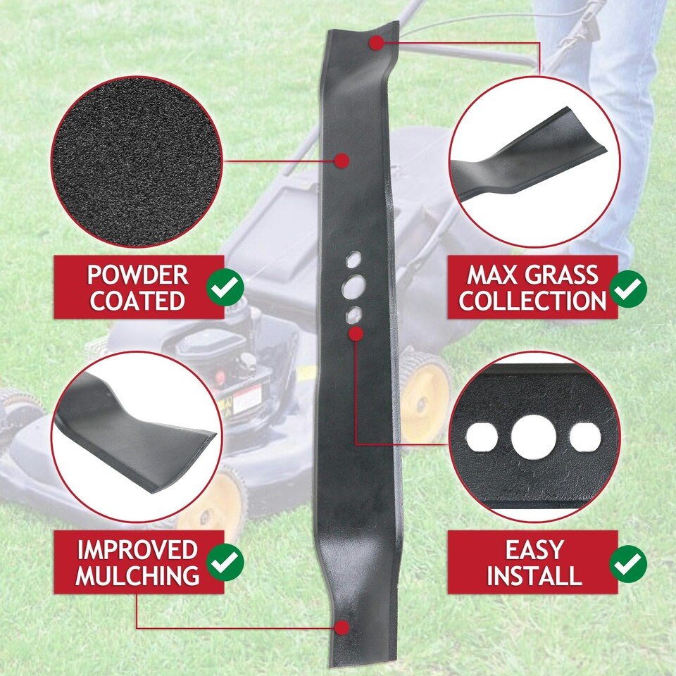 image 1 of SPARES2GO Blade for McCulloch M4046 M4546 M46 M50 Lawnmower Metal Combi Grass Cutter (46cm)