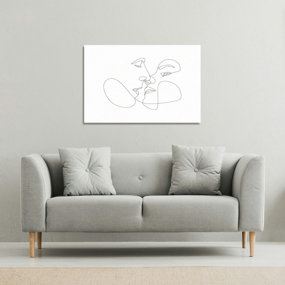 image 1 of couple kiss in line art (Canvas Print) 46 x 31 x 4cm