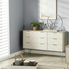 Core Products Augusta Driftwood, 3+3 Drawer Wide Chest Of Drawers H73.6cm x W119.3cm x D39.5cm Cream