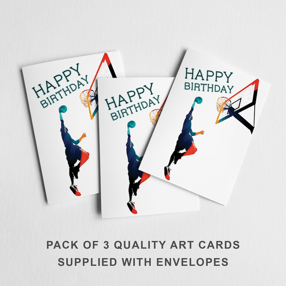 image 1 of Basketball Slam Dunk Birthday Card Sports Action Set of 3 Blank Inside 13x18 cm