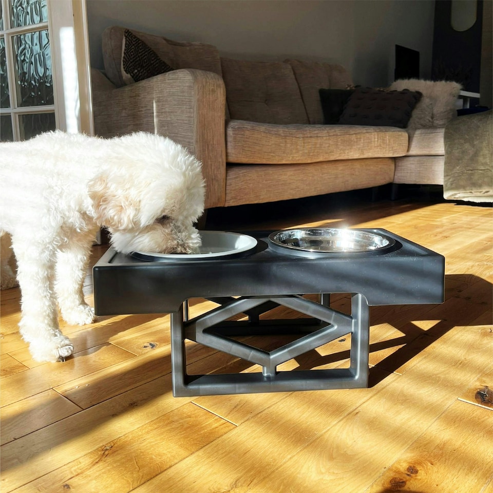 image 1 of HugglePets Adjustable Pet Dog Double Diner Black