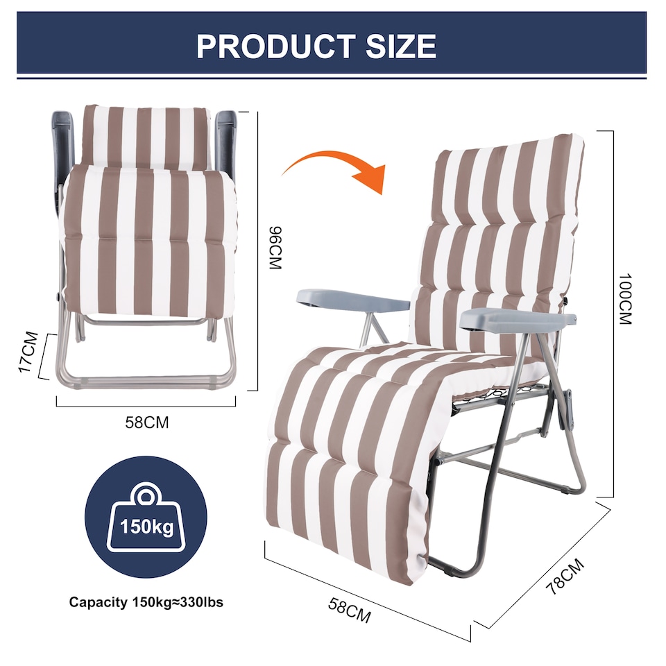 image 1 of Groundlevel Garden Lounge Recliner Chair with Striped Cushion | Cream | Natural