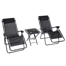 Outsunny Folding Zero Gravity Chairs, 3 Pieces Adjustable Sun Lounger and Table Set with Cup Holder and Headrest, Patio Bistro Set with Reclining Garden Chairs for Outdoor, Black