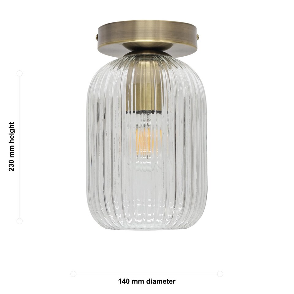 image 1 of Batley - Clear Ribbed Glass Antique Brass Ceiling Light Fitting