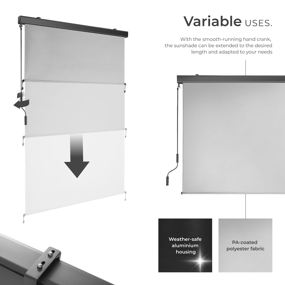 image 1 of Vertical Awning Eloise - installation materials included, retractable, UV blocking | Grey | light grey | 120 x 250 cm | 1