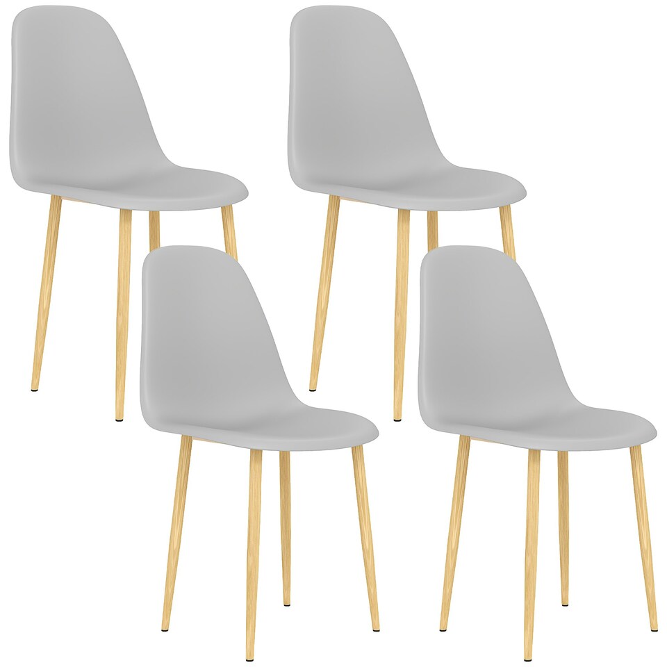 image 1 of HOMCOM Dining Chairs Set of 4 w/ Curved Back, Steel Legs, Grey Grey