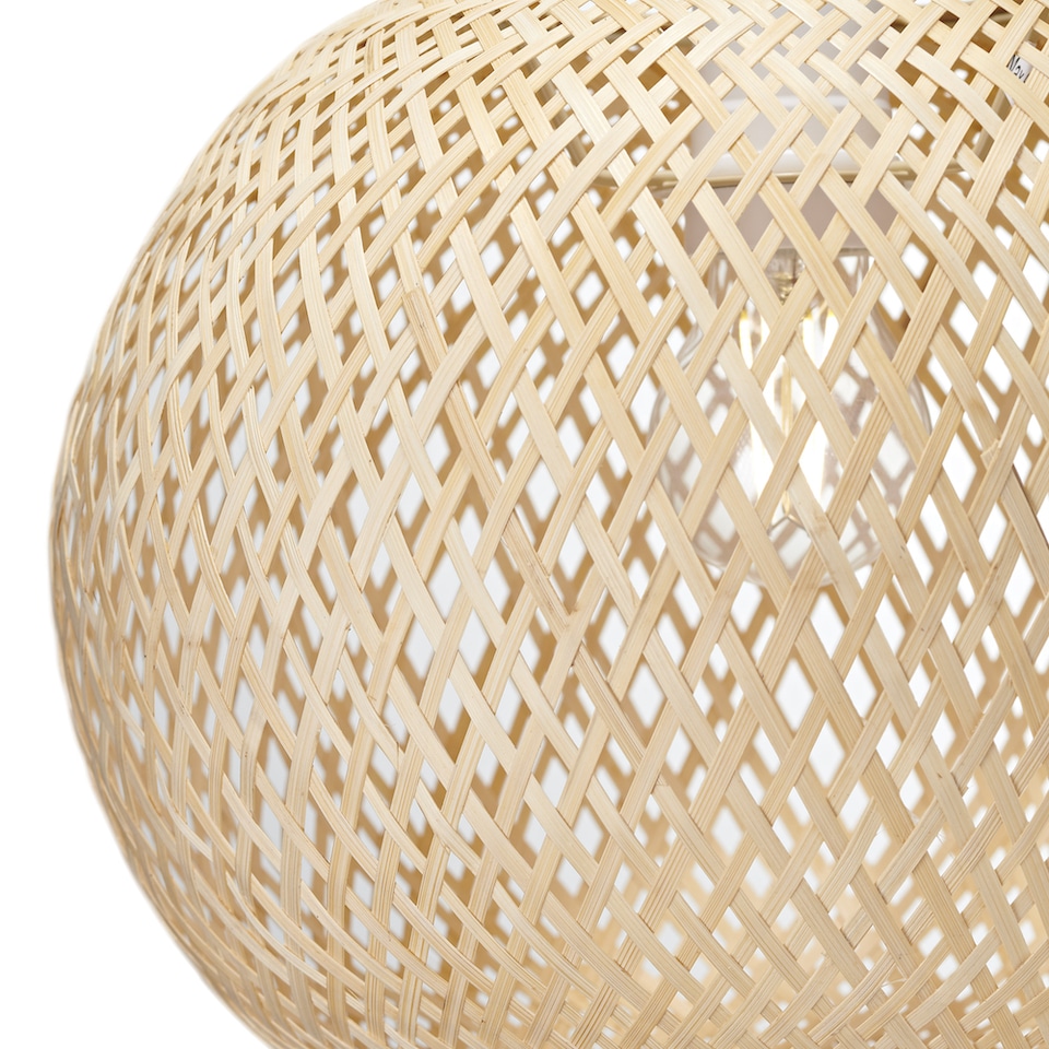 image 1 of Modern Spherical Cage Design Bamboo Strapping Pendant Lamp Shade | Brown