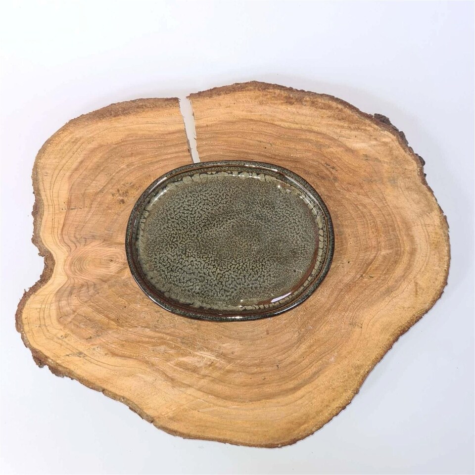 Yorkshire Bonsai 31cm Glazed Drip Tray Oval Green