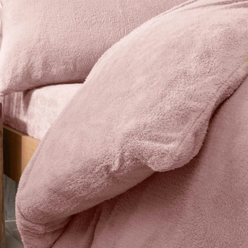 image 1 of OHS Ultra Soft Teddy Fleece Duvet Cover and Pillowcase Set, Super King - Blush Pink