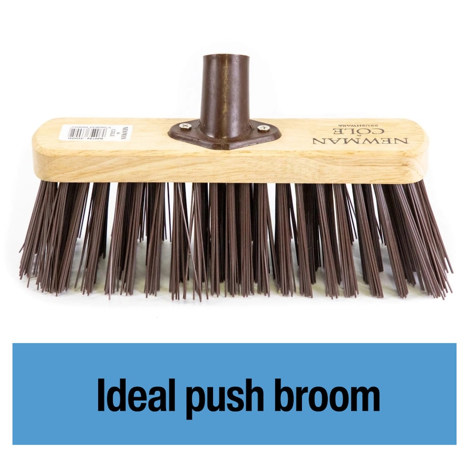 image 1 of 10" Stiff Synthetic Broom with Handle Heavy Duty Outdoor Sweeping Brush for Garden & Patio