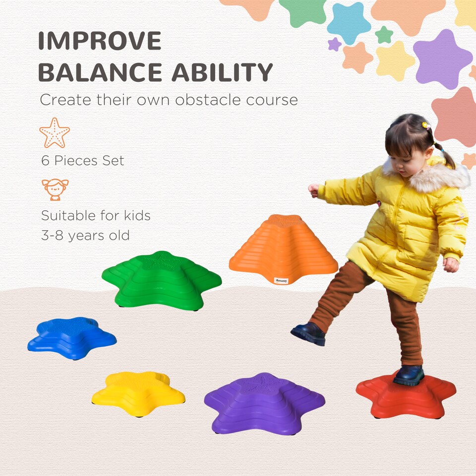 image 1 of Outsunny 6-Piece Balance Stepping Stones Stackable Non-slip Obstacle Course