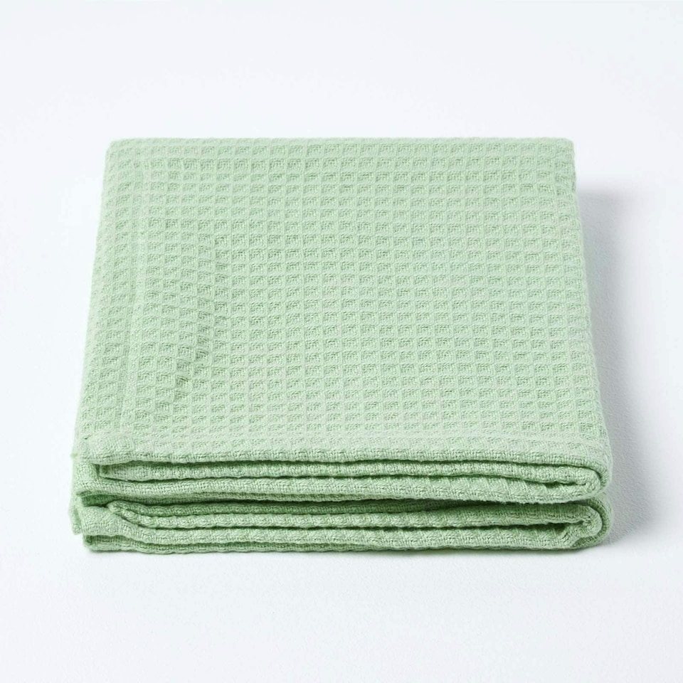 image 1 of Homescapes Organic Cotton Waffle Baby Blanket Sage Green - 90 x 112 cm | Green