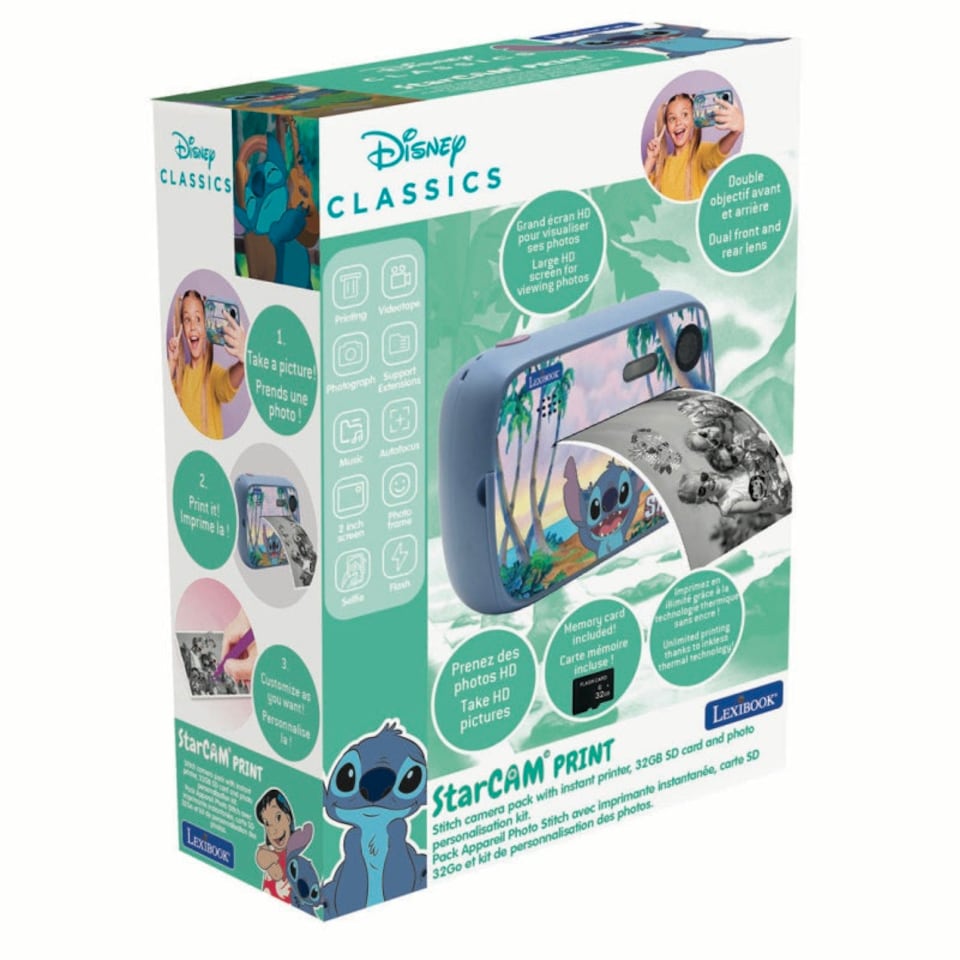 image 1 of Lexibook DJ150D Stitch Instant Print Kids Camera with SD Card