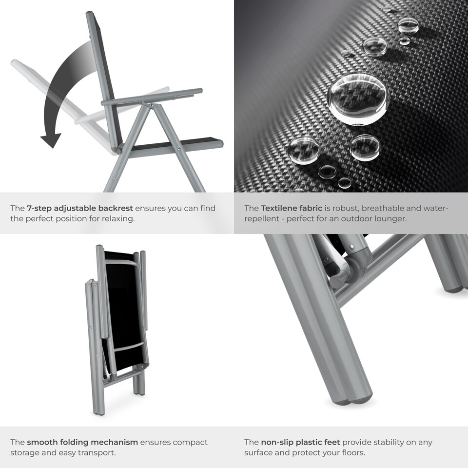 image 1 of Garden Chairs Marilena - folding, aluminium, 7-position adjustable backrest | Silver | black/silver | 4