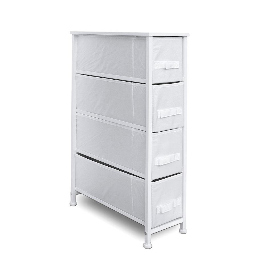 image 1 of Clarisworld 4 Narrow Drawer Storage Tower Dresser with Wood Top, Steel Frame & Laminated Fabric Drawers, Slim Storage Organiser Unit for Bedroom, Hallway, Entryway, Closet & Office