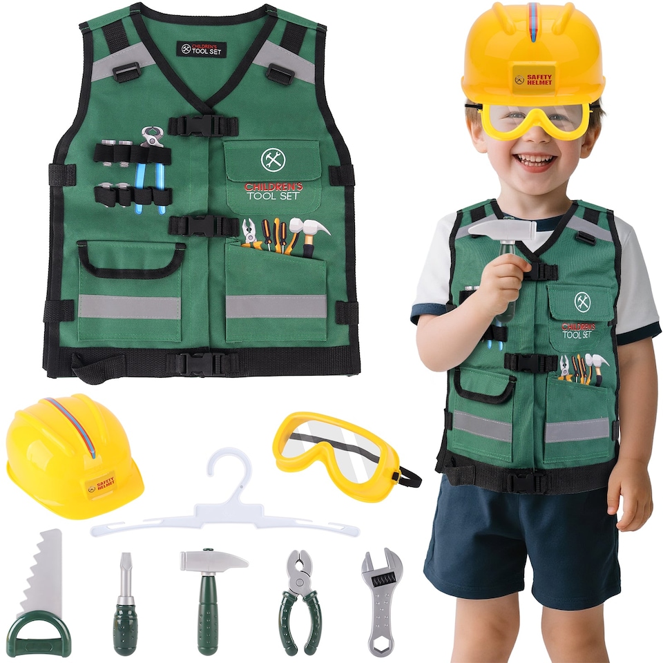 image 1 of Construction Role Play Costume Realistic Builder Vest Costume Set