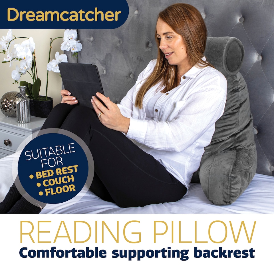 image 1 of Dreamcatcher Deluxe XL Grey Reading Pillow Detachable Headrest, Shredded Memory Foam Cuddle Cuddle Cushion Backrest Arm Support | Grey | Grey | XL - Grey | 1