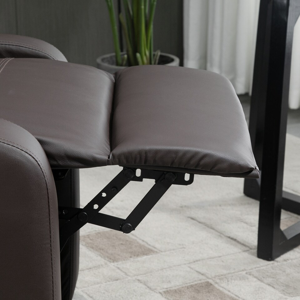 image 1 of HOMCOM Recliner Armchair, Massage Faux Leather Push Back Reclining Chair with Adjustable Leg Rest, Side Pocket, for Home Living Room Theatre, Brown