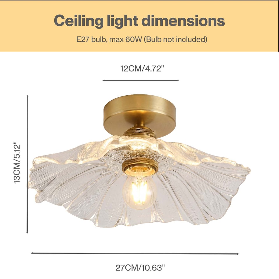 image 1 of Emitto Ceiling Light Flower Clear Glass Fixture Chandelier Flush Mount 2 PCS