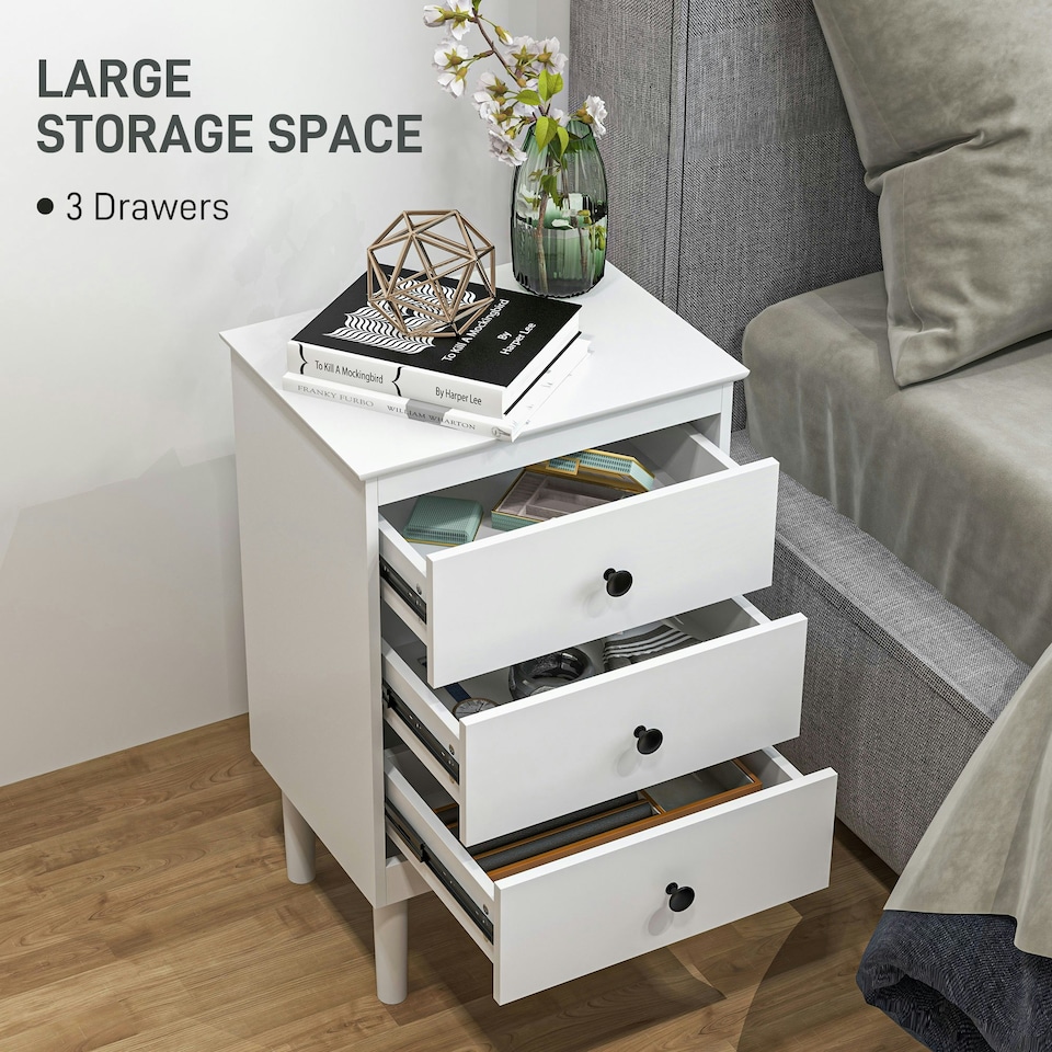 image 1 of HOMCOM Bedside Table Set of 2, Bedside Cabinet w/ 3 Drawers, Modern Side Table,