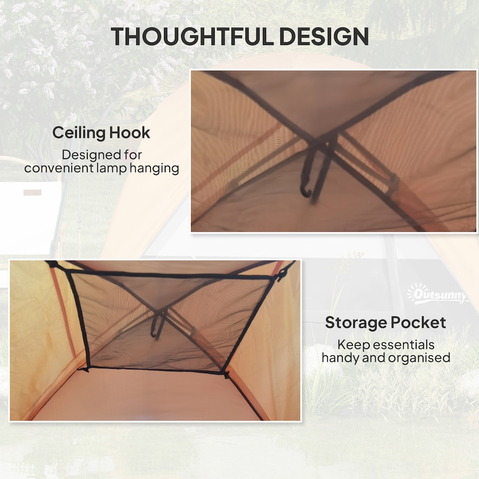 image 1 of Outsunny 3-4 Person Camping Tent, Easy Set Up, Waterproof Dome Tent, Brown