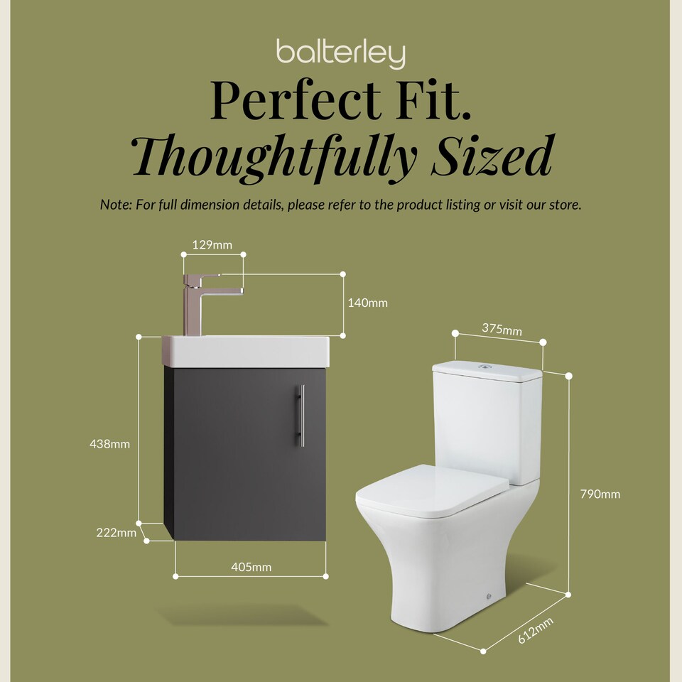 image 1 of Balterley Saint Cloakroom Set - Wall Hung Vanity Basin Unit, Toilet Pan, Cistern, Seat & Mini Basin Tap - Balterley | Black | Gloss Grey | 520.0000 x 405.0000 x 222.0000mm