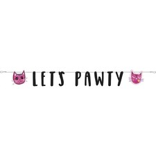 Unique Party Let Pawty Cat Banner - Pink/Black - One Size