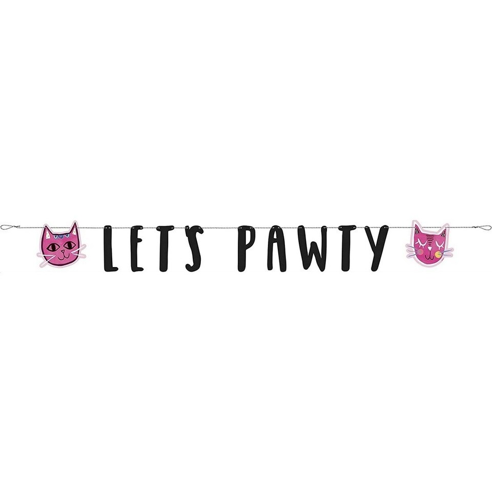 Unique Party Let Pawty Cat Banner - Pink/Black - One Size