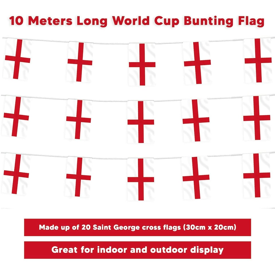 image 1 of England St George Flag Party Bunting 10m with 20 Flags