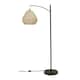 image 3 of ValueLights Preto Black Metal Curve Stem Floor Lamp with a Natural Wicker Rattan Teardrop Shade Cream