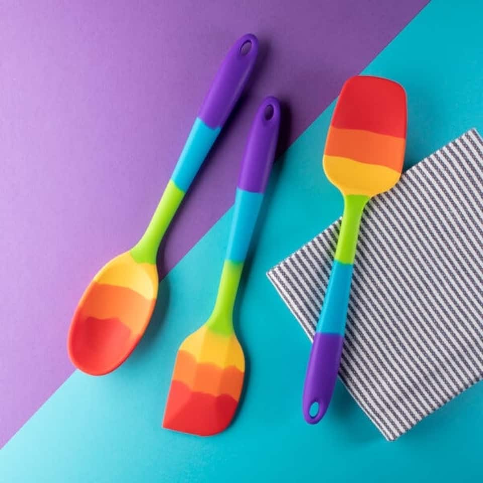 image 1 of Taylor's Eye Witness Rainbow Silicone Spatula Spoon