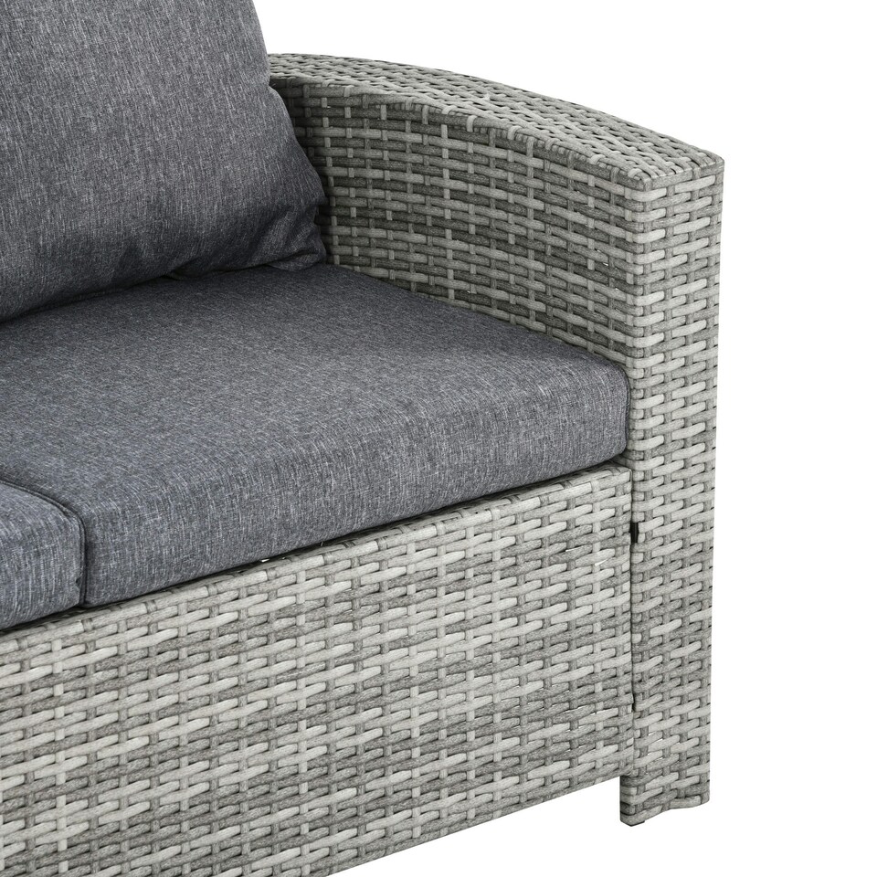 image 1 of Outsunny 6Pcs Rattan Sofa Set Coffee Table Footstool Outdoor w/ Cushion