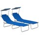 image 1 of Outsunny Folding Sun Lounger Set of 2 w/ Sunshade Adjustable Backrest Blue