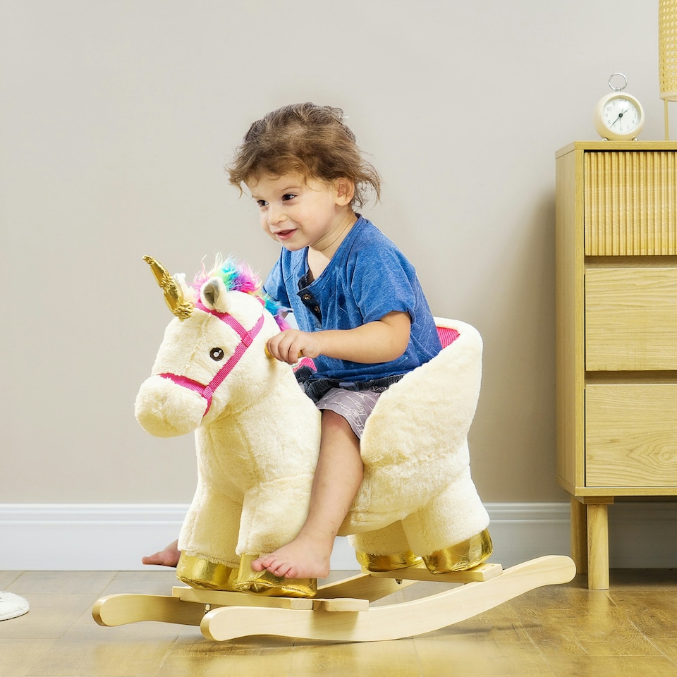 image 1 of AIYAPLAY Rocking Horse Ride on Unicorn with Realistic Sound for 18-36 Months