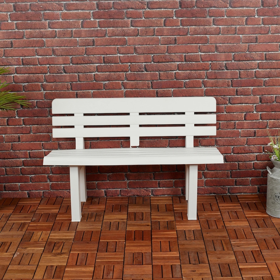 image 1 of 2 Seater Plastic Garden Bench Weather Resistant Waterproof Outdoor Furniture | White | White