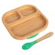image 1 of Tiny Dining Bamboo Weaning Plate & Fork Set - Segmented/Green - Divided Non-Slip Bamboo Baby Self-Feeding Weaning Plate & Cutlery