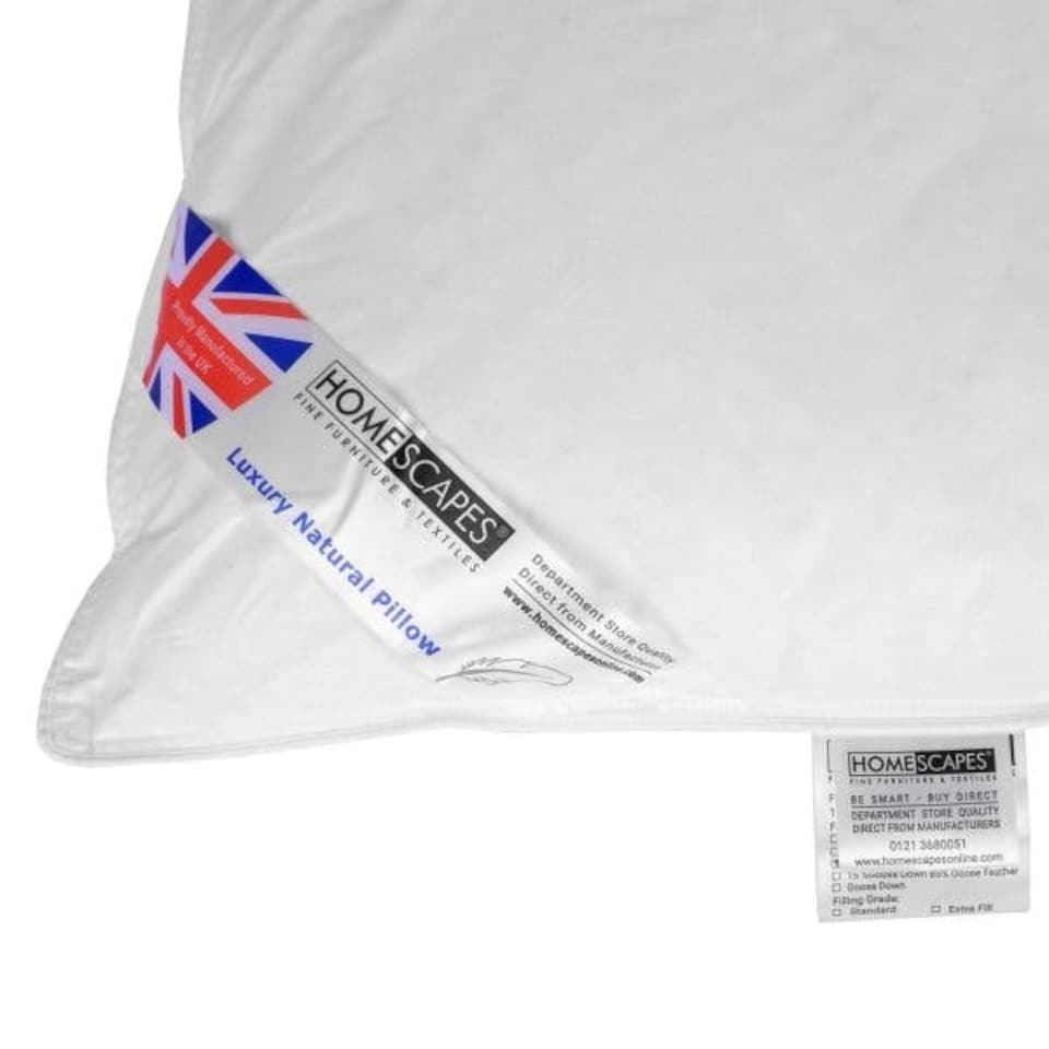 image 1 of Homescapes White Duck Down Pillow | White | 48cm x 74cm (19" x 29")