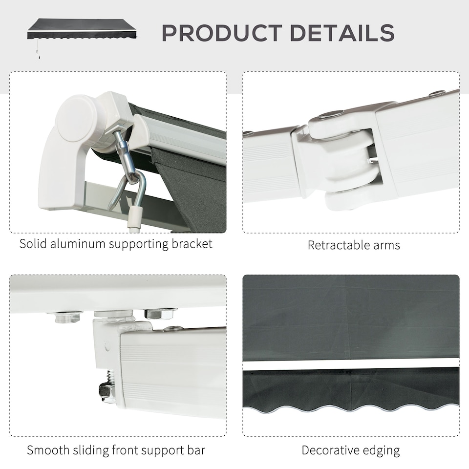 image 1 of Outsunny 3.5M x 2.5M Manual Awning Canopy Retractable Sun Shade Shelter | Grey | 1