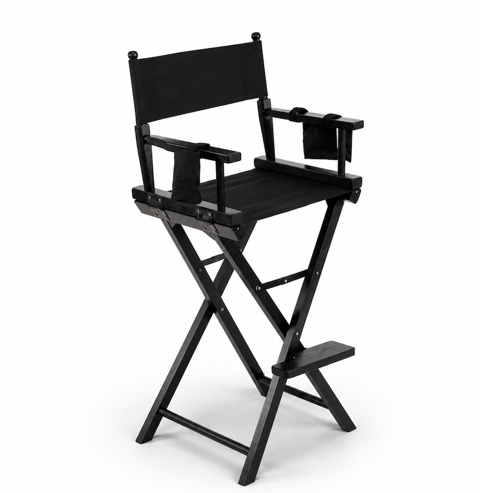 image 1 of Professional Black Wooden Folding Director Makeup Chair with 2 Storage Pouches | Black